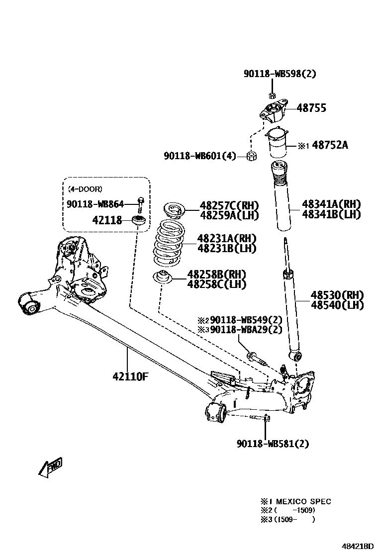 Toyota YARIS Rear Spring & Shock Absorber EPC diagram — 484218D