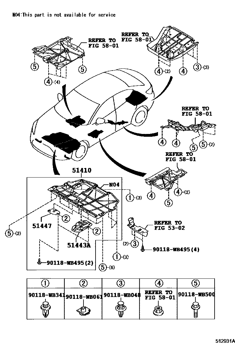 Toyota YARIS 悬架横梁和发动机底罩 EPC diagram — 512931A