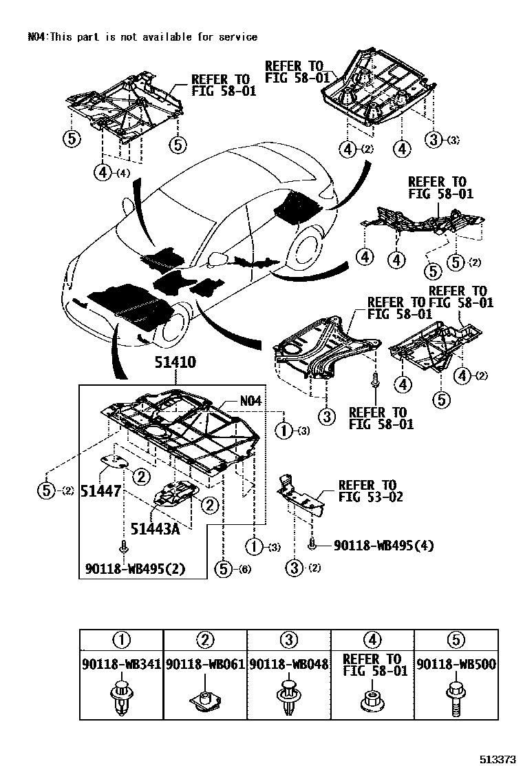 Toyota YARIS 悬架横梁和发动机底罩 EPC diagram — 513373