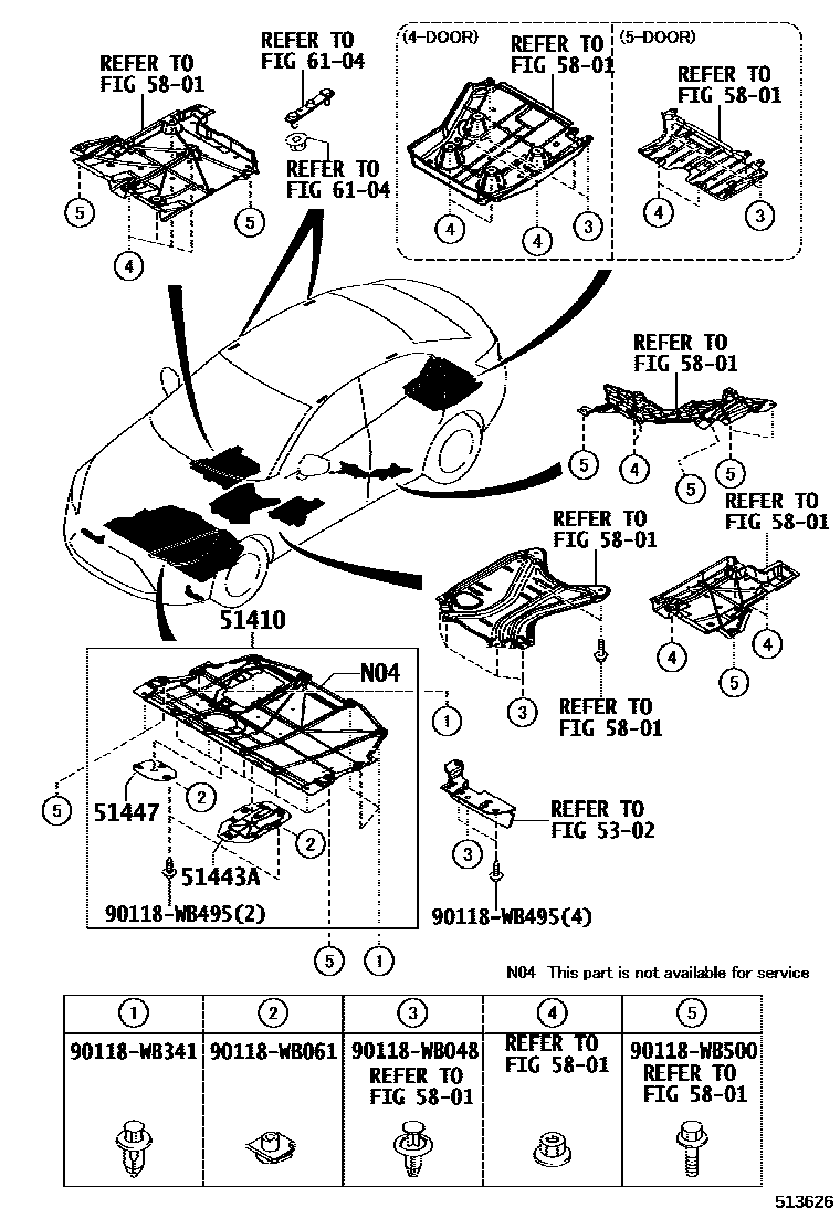 Toyota YARIS 悬架横梁和发动机底罩 EPC diagram — 513626