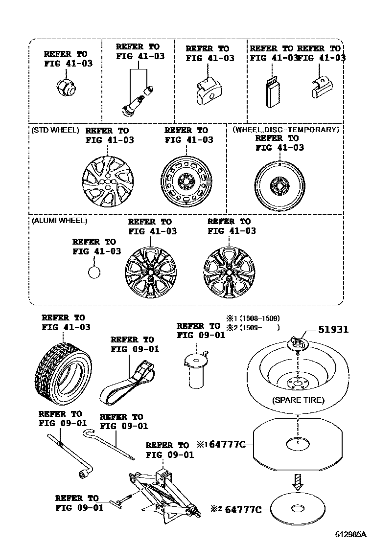 Toyota YARIS Spare tire rack EPC diagram — 512985A