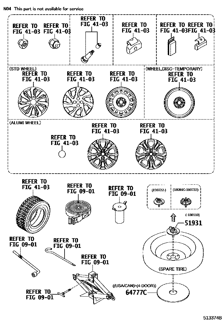 Toyota YARIS Spare tire rack EPC diagram — 513374B