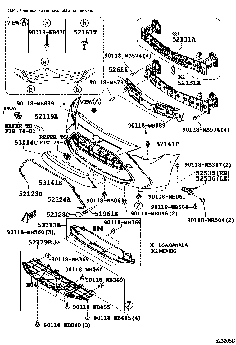 Toyota YARIS 前保险杠及附件 EPC diagram — 523205B