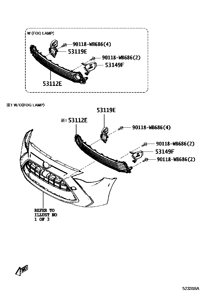 Toyota YARIS 前保险杠及附件 EPC diagram — 523318A