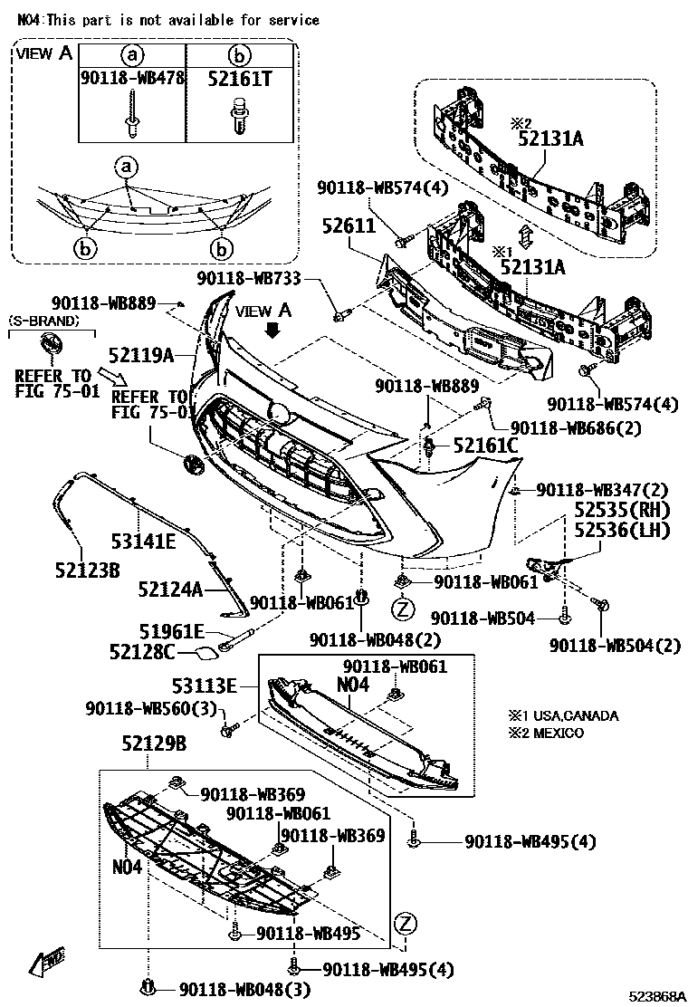 Toyota YARIS 前保险杠及附件 EPC diagram — 523868A