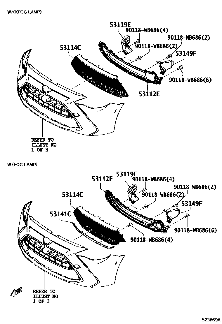 Toyota YARIS 前保险杠及附件 EPC diagram — 523869A