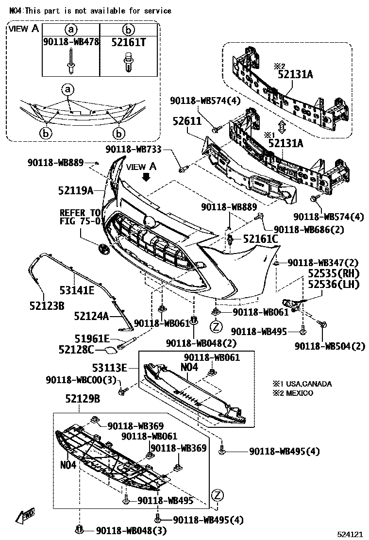 Toyota YARIS 前保险杠及附件 EPC diagram — 524121