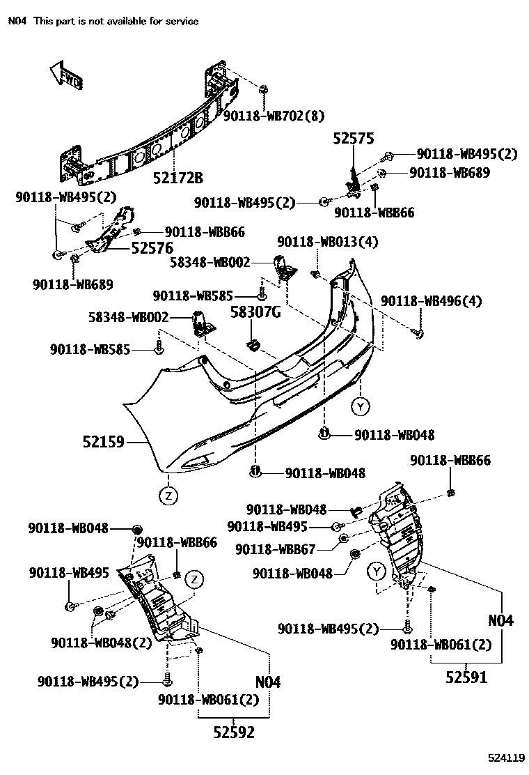 Toyota YARIS 后保险杠及附件 EPC diagram — 524119
