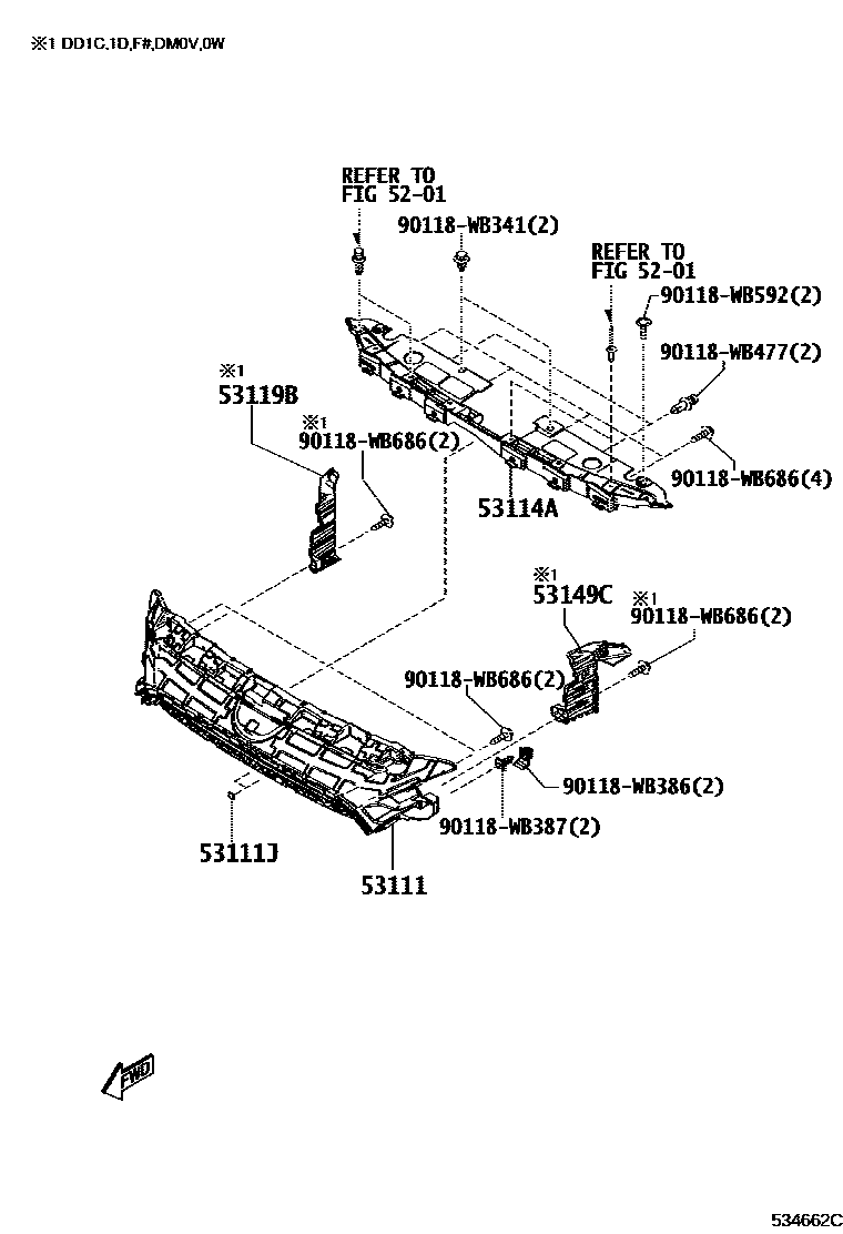 Toyota YARIS radiator grille EPC diagram — 534662C