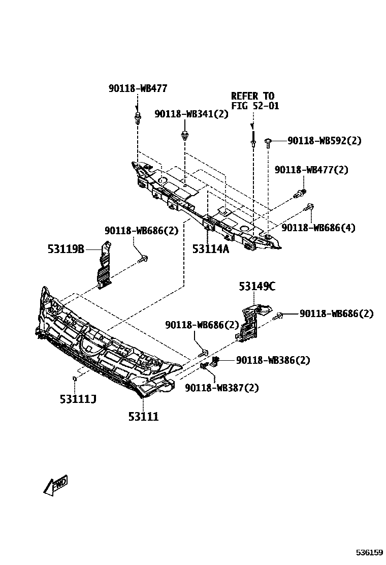 Toyota YARIS radiator grille EPC diagram — 536159
