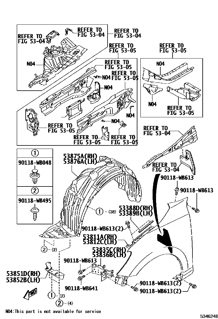 Toyota YARIS 发动机盖和前翼子板 EPC diagram — 534624B