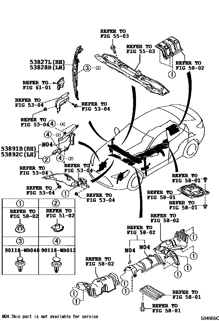 Toyota YARIS 发动机盖和前翼子板 EPC diagram — 534665C