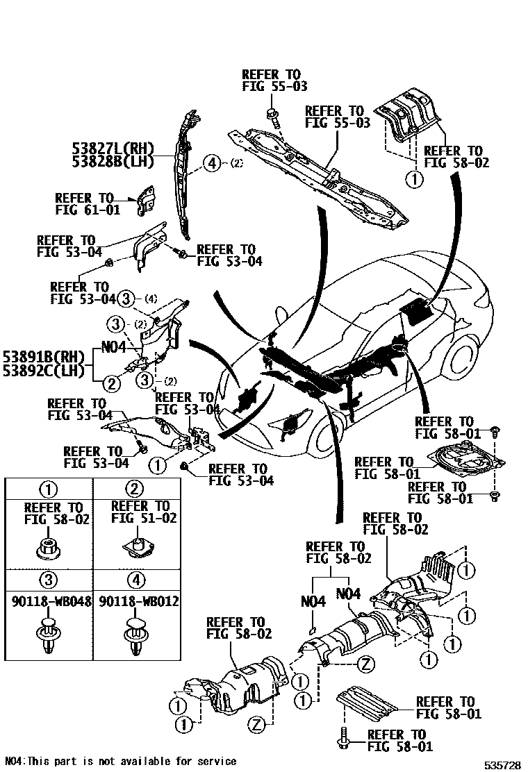 Toyota YARIS 发动机盖和前翼子板 EPC diagram — 535728
