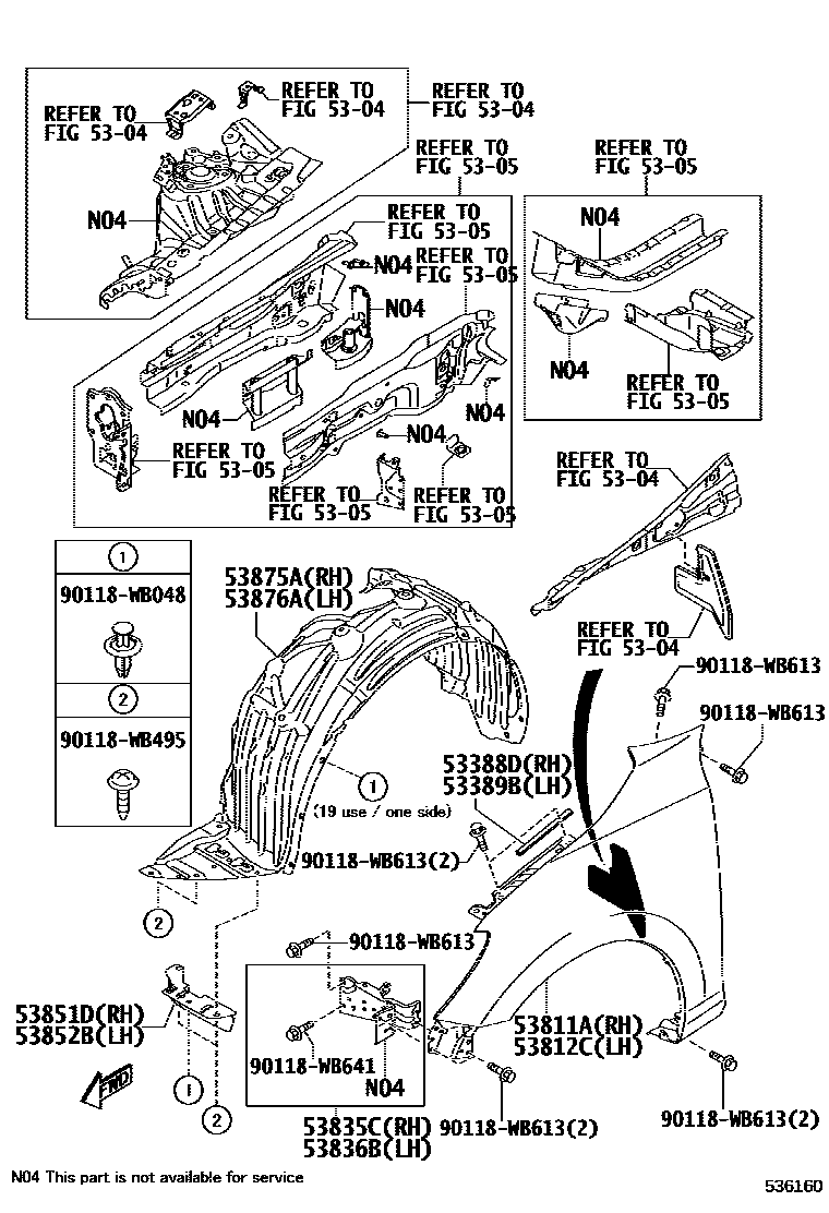 Toyota YARIS 发动机盖和前翼子板 EPC diagram — 536160