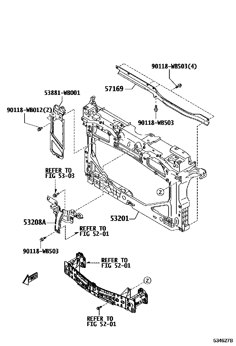Toyota YARIS 前翼子板挡泥板和前围板 EPC diagram — 534627B