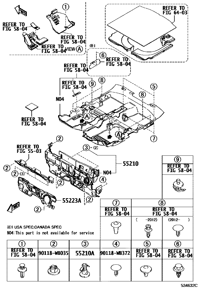 Toyota YARIS 前翼子板挡泥板和前围板 EPC diagram — 534632C