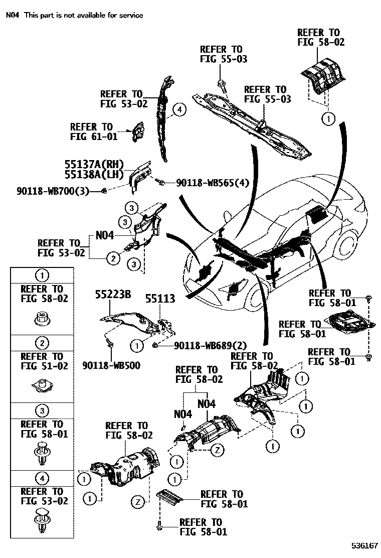 Toyota YARIS 前翼子板挡泥板和前围板 EPC diagram — 536167