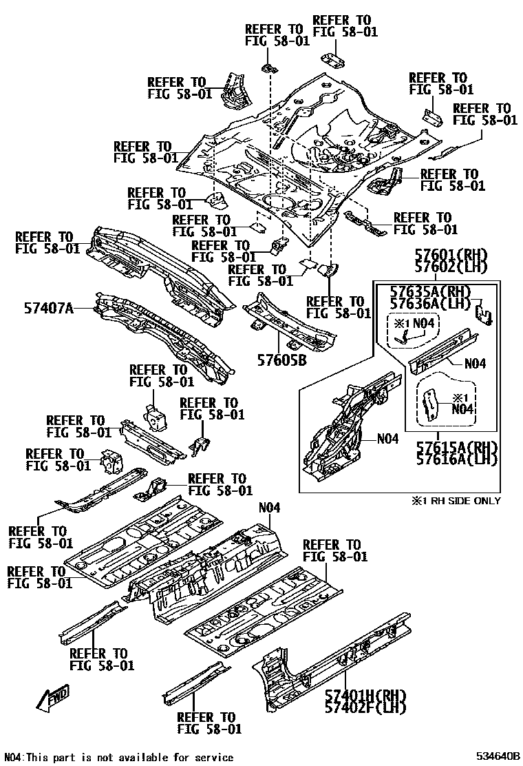 Toyota YARIS Floor stringers EPC diagram — 534640B