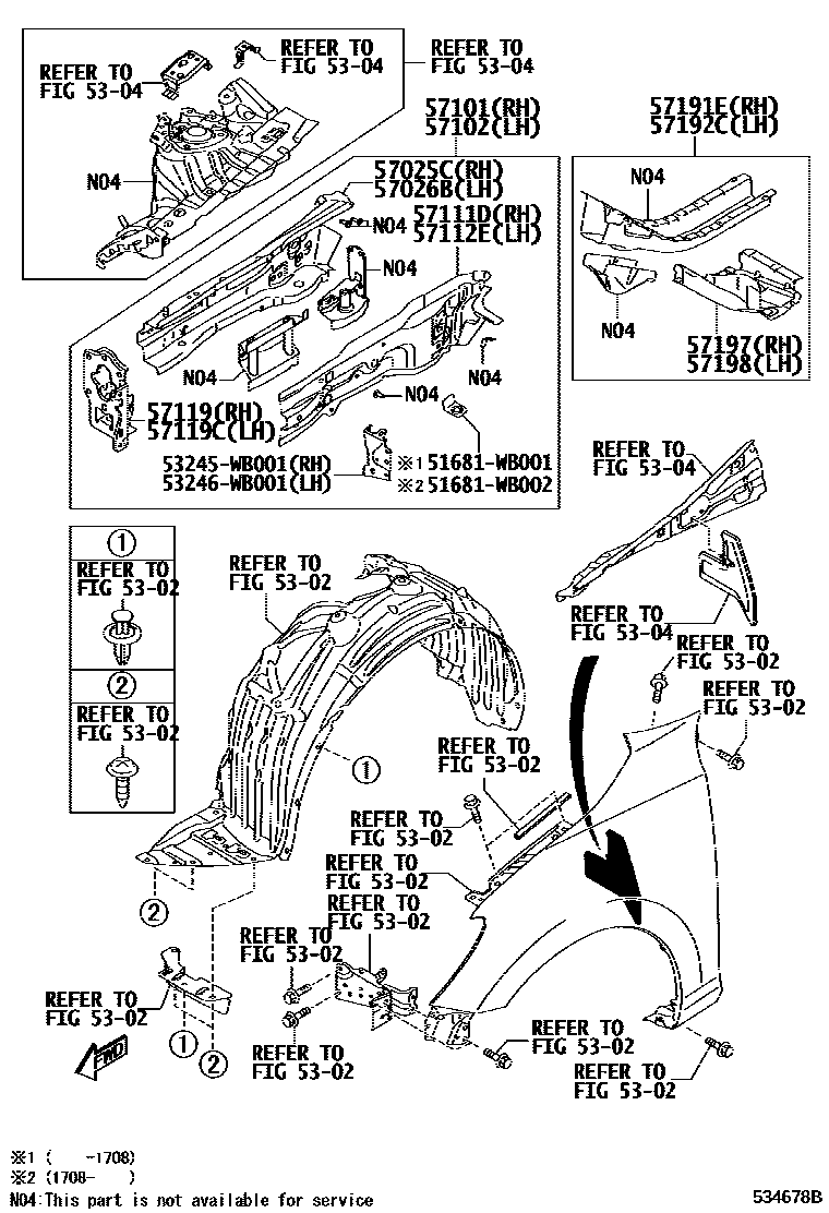 Toyota YARIS Floor stringers EPC diagram — 534678B