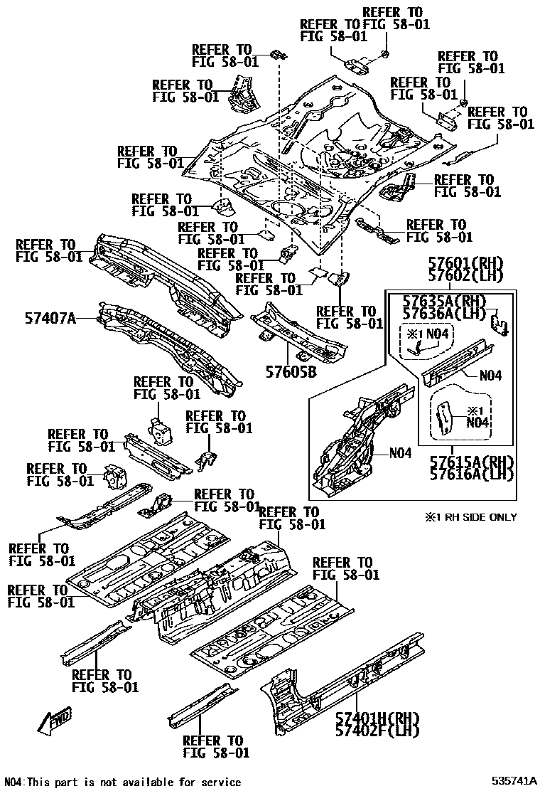 Toyota YARIS Floor stringers EPC diagram — 535741A