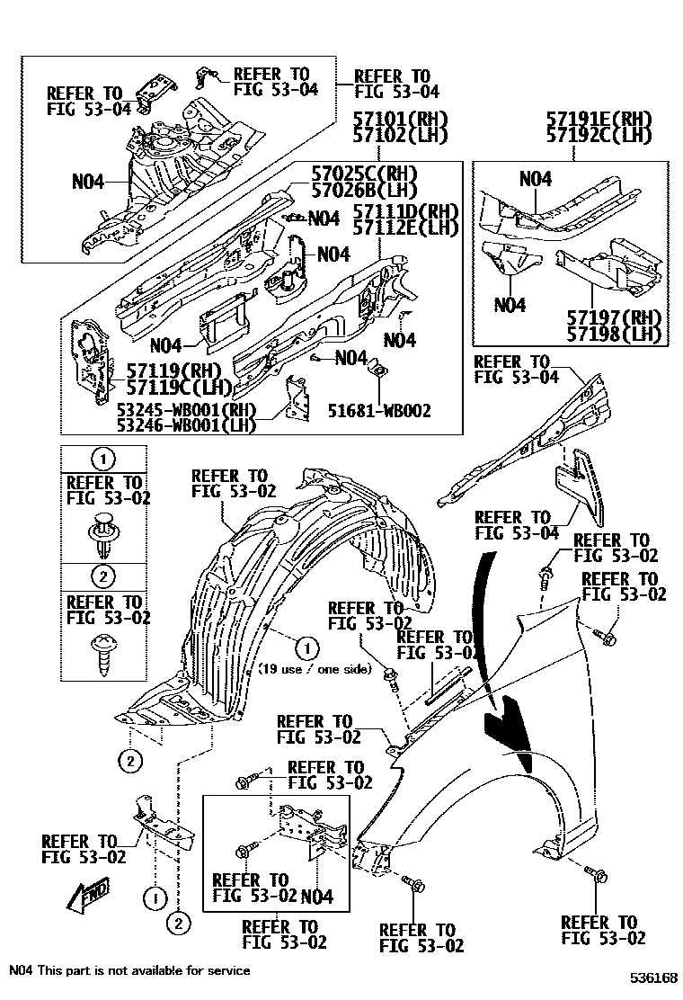 Toyota YARIS Floor stringers EPC diagram — 536168