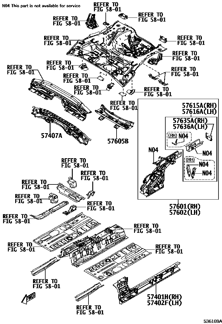 Toyota YARIS Floor stringers EPC diagram — 536169A