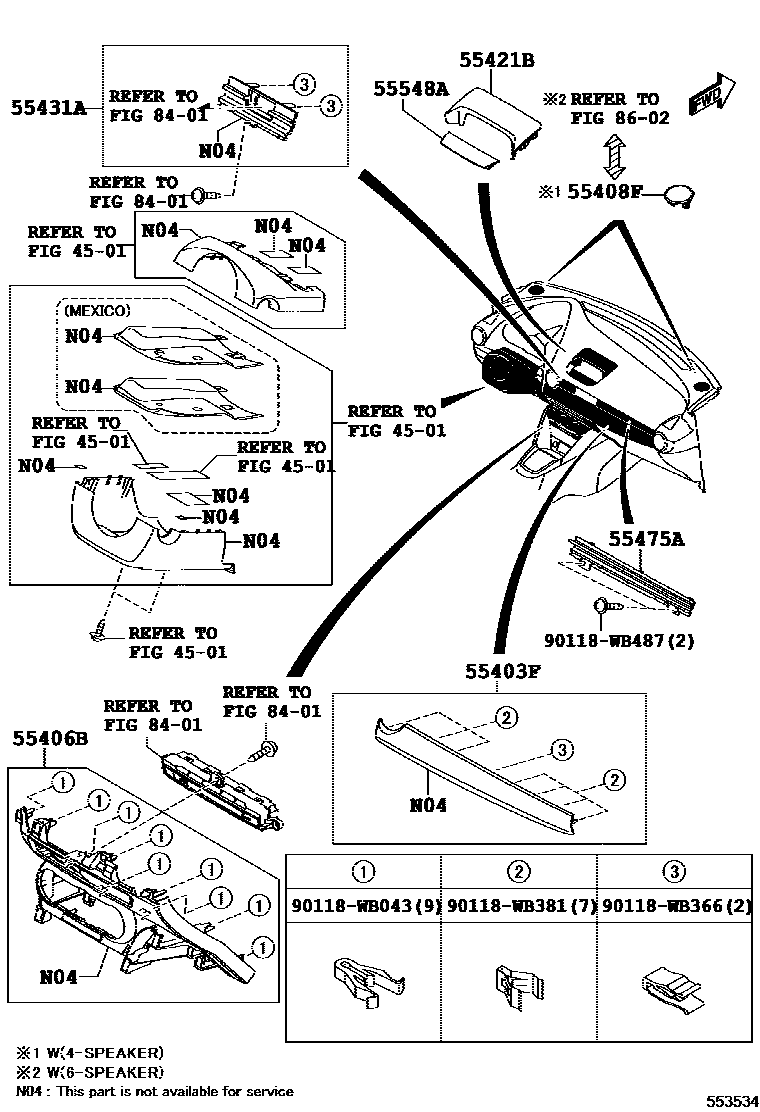 Toyota YARIS 仪表板和手套箱 EPC diagram — 553534