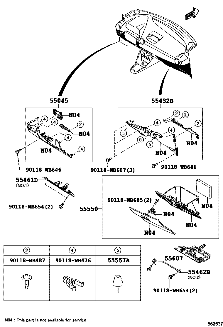Toyota YARIS 仪表板和手套箱 EPC diagram — 553537