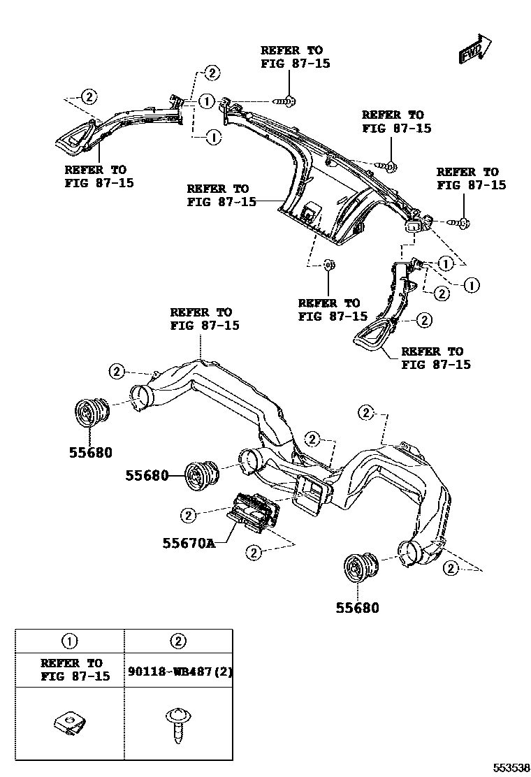 Toyota YARIS 仪表板和手套箱 EPC diagram — 553538