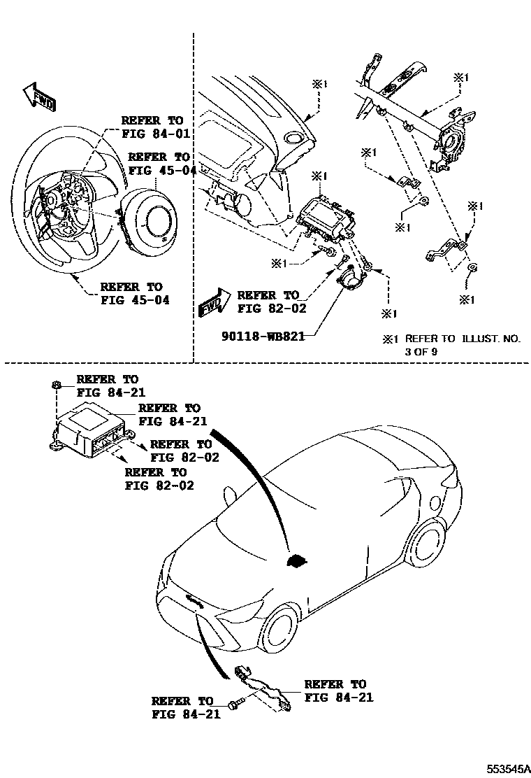Toyota YARIS 仪表板和手套箱 EPC diagram — 553545A