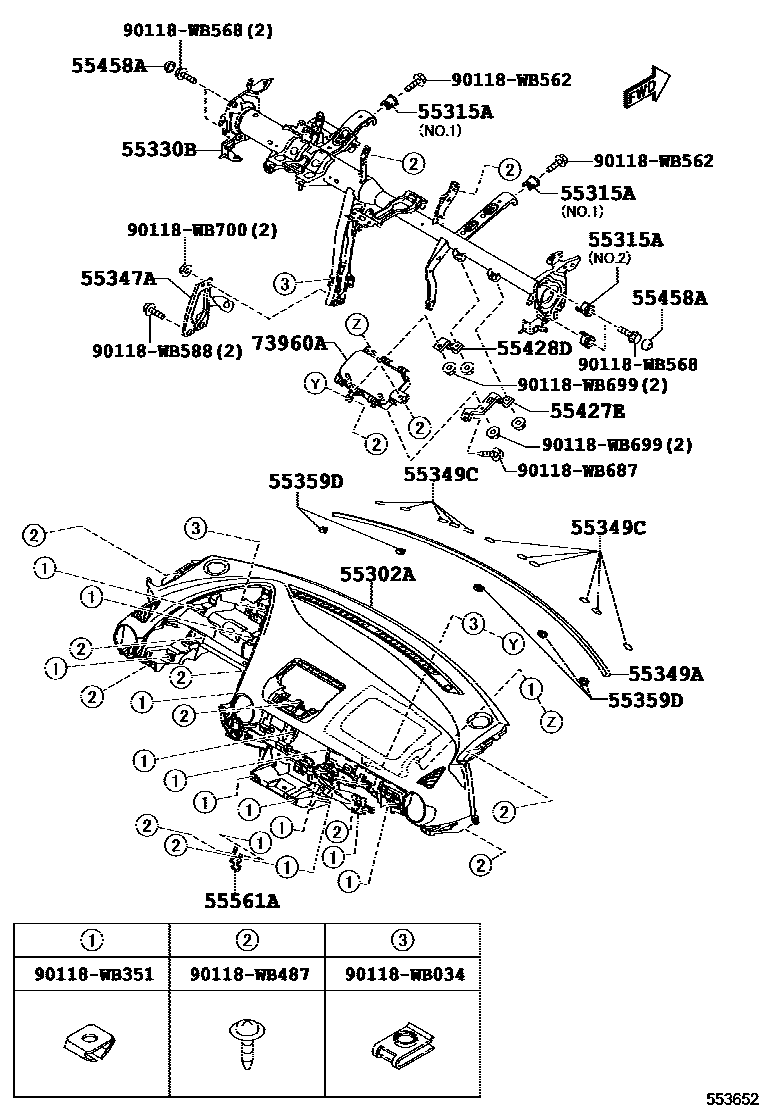 Toyota YARIS 仪表板和手套箱 EPC diagram — 553652