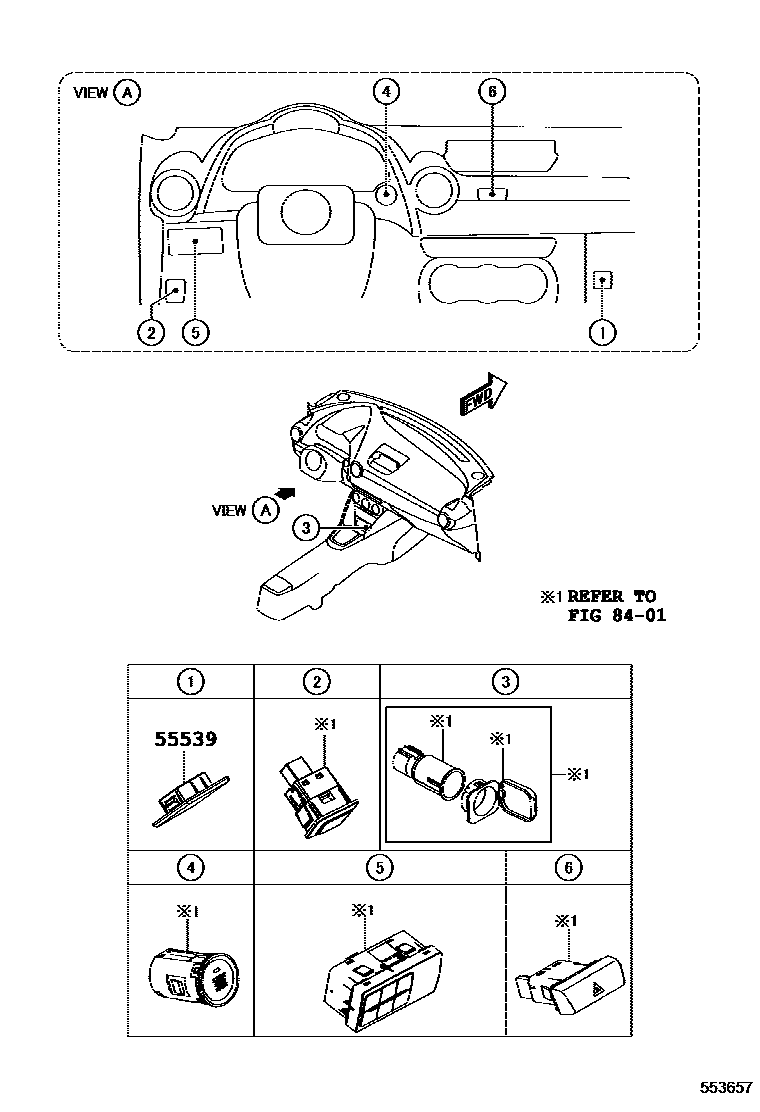 Toyota YARIS 仪表板和手套箱 EPC diagram — 553657