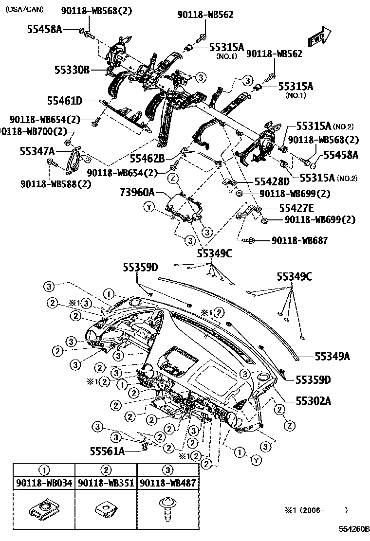 Toyota YARIS 仪表板和手套箱 EPC diagram — 554260B