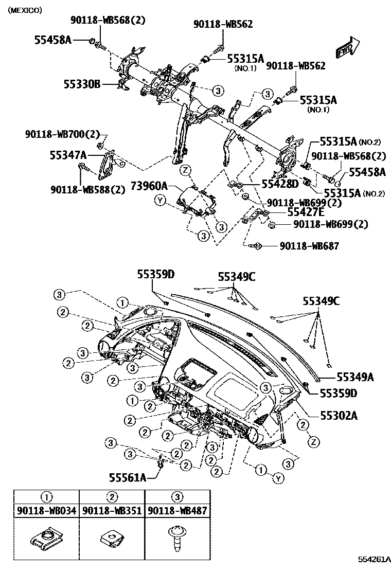 Toyota YARIS 仪表板和手套箱 EPC diagram — 554261A