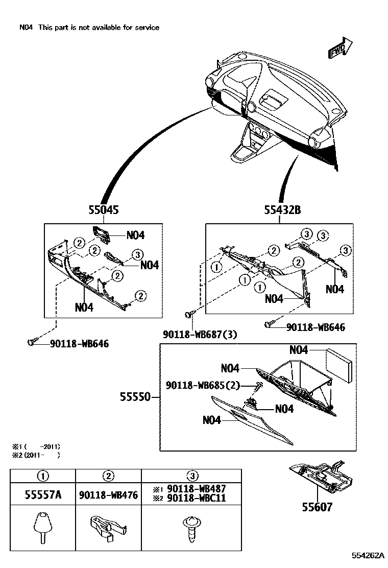 Toyota YARIS 仪表板和手套箱 EPC diagram — 554262A