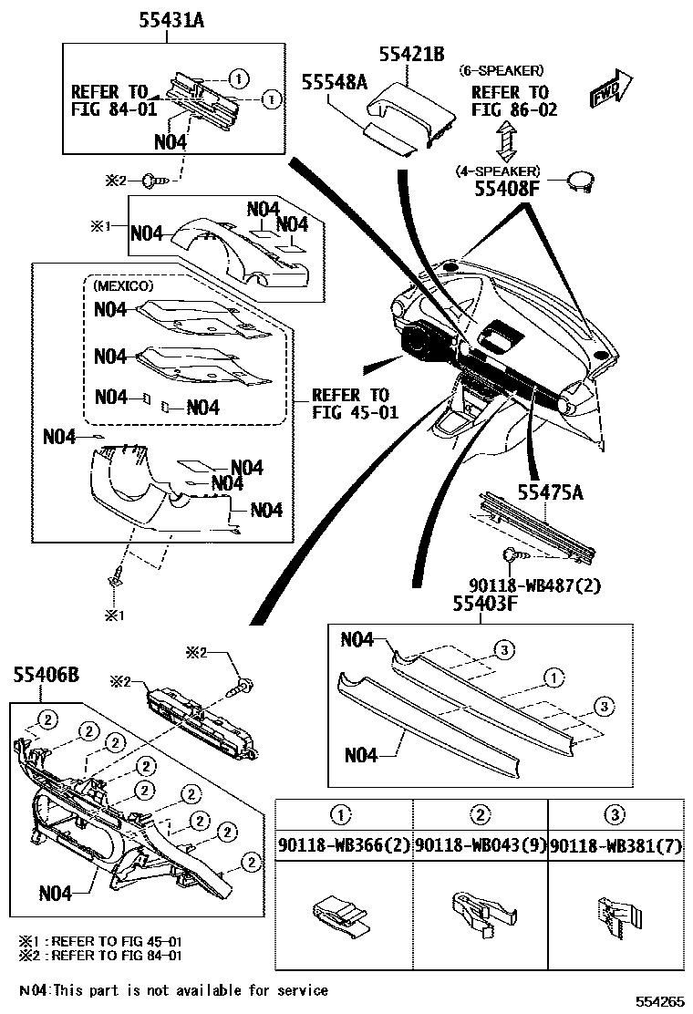Toyota YARIS 仪表板和手套箱 EPC diagram — 554265