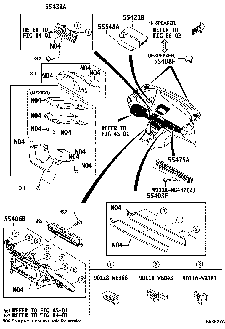 Toyota YARIS 仪表板和手套箱 EPC diagram — 554527A