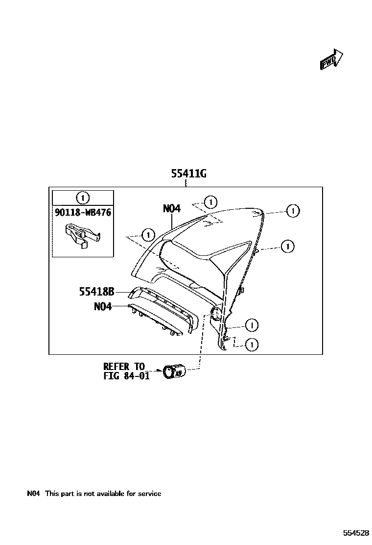 Toyota YARIS 仪表板和手套箱 EPC diagram — 554528