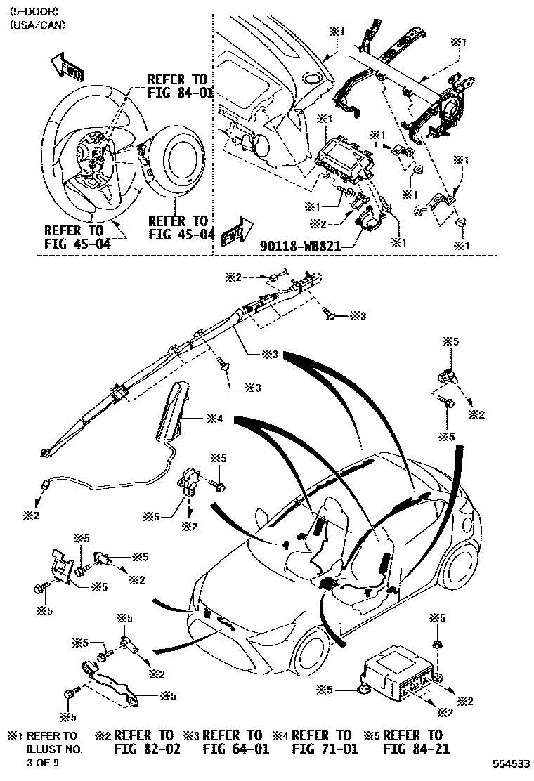 Toyota YARIS 仪表板和手套箱 EPC diagram — 554533