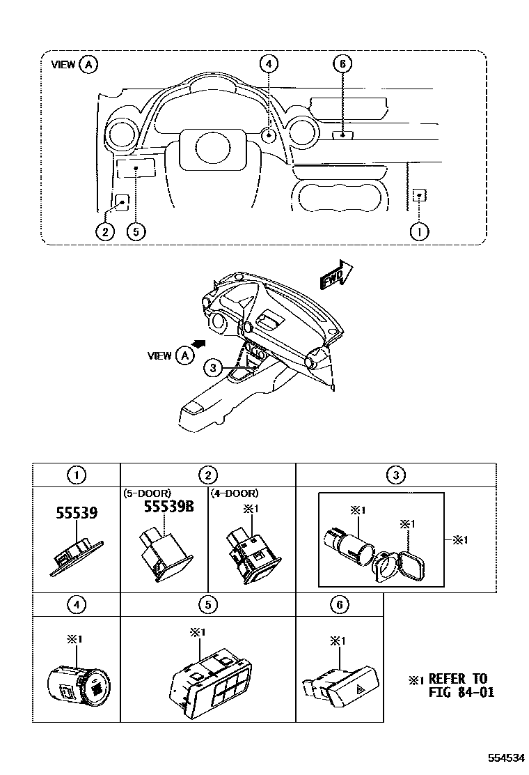 Toyota YARIS 仪表板和手套箱 EPC diagram — 554534