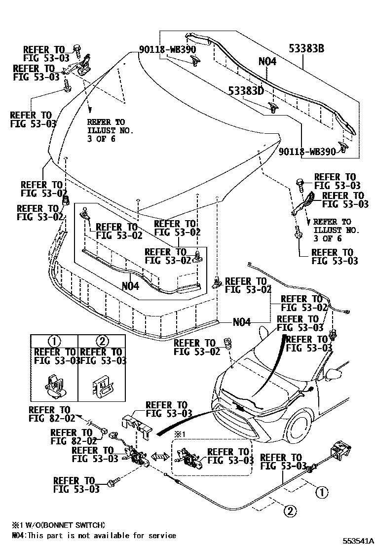 Toyota YARIS 前围板和挡风玻璃 EPC diagram — 553541A