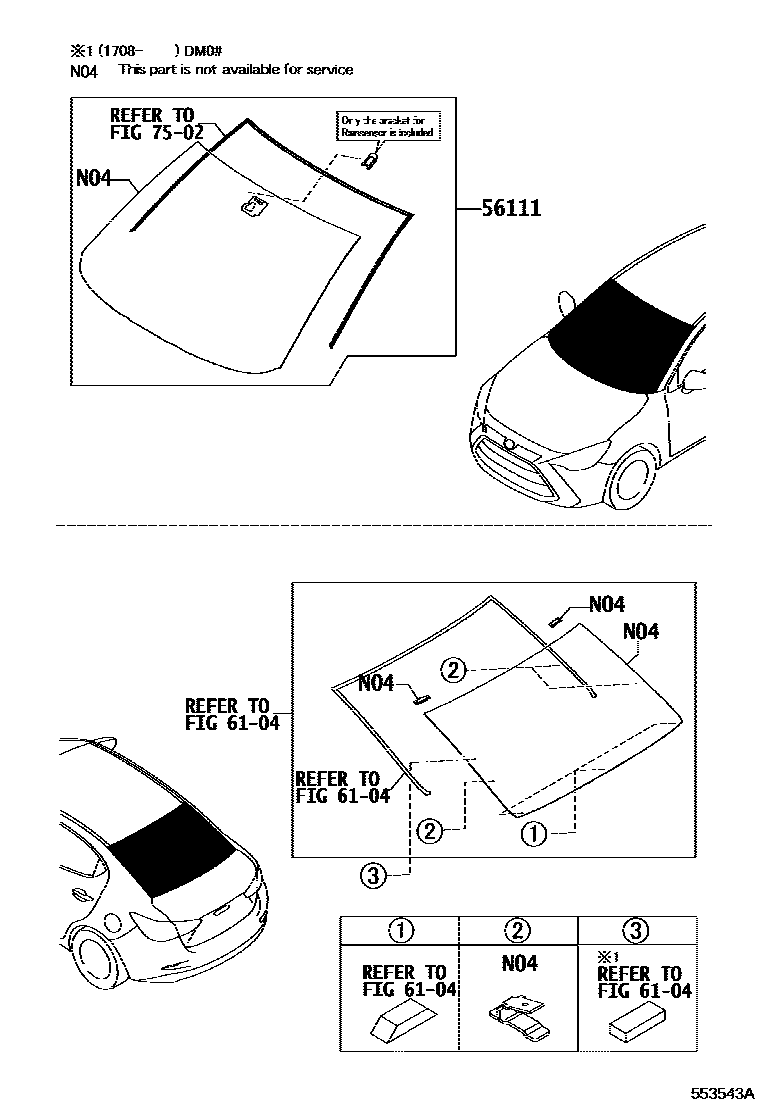 Toyota YARIS 前围板和挡风玻璃 EPC diagram — 553543A