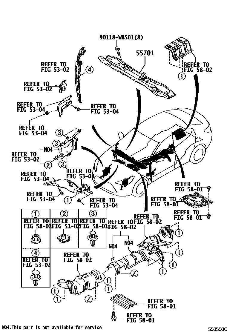 Toyota YARIS 前围板和挡风玻璃 EPC diagram — 553558C