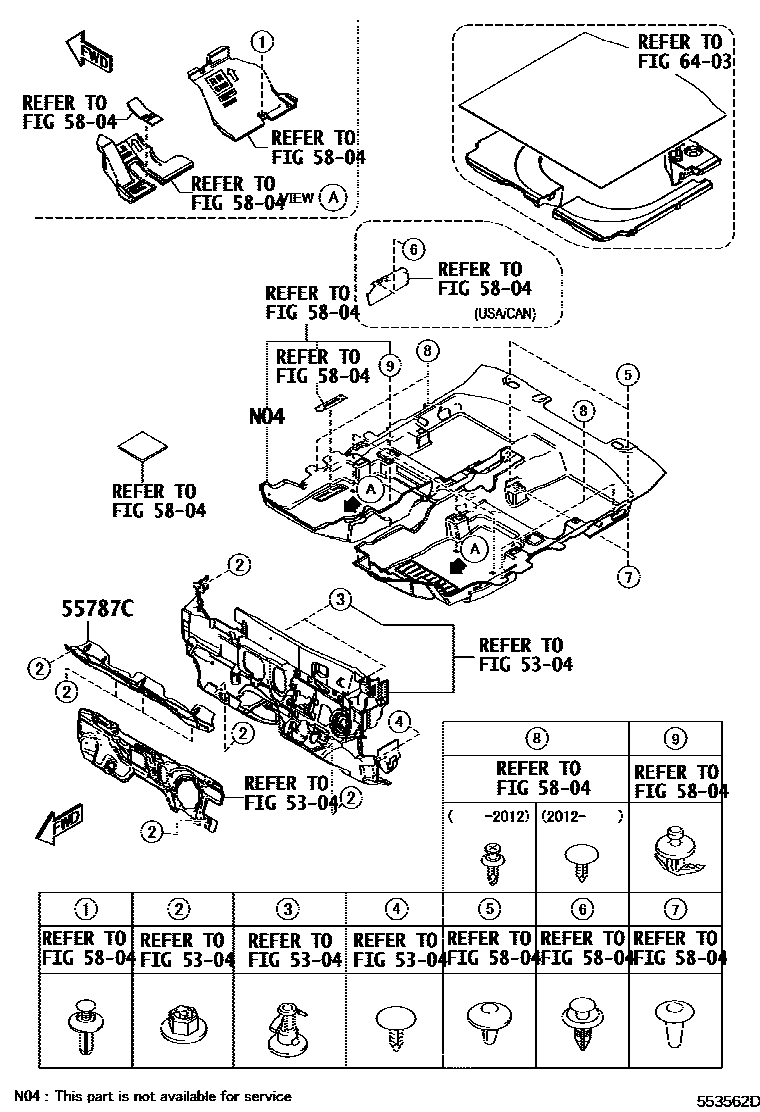 Toyota YARIS 前围板和挡风玻璃 EPC diagram — 553562D