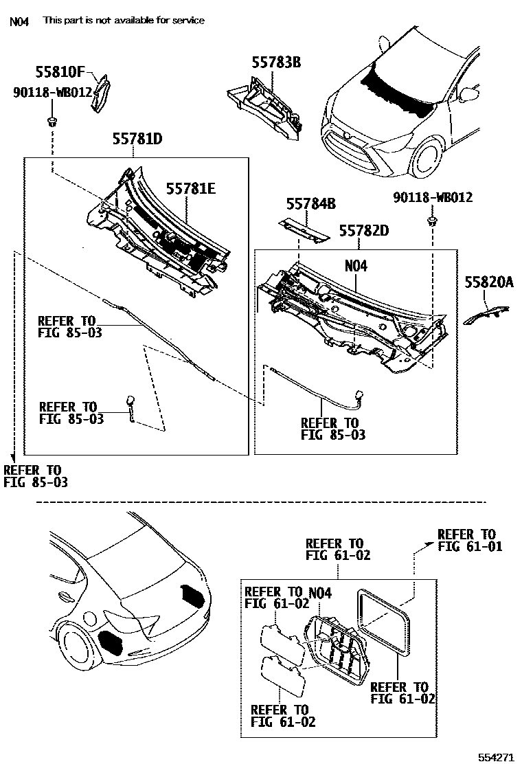 Toyota YARIS 前围板和挡风玻璃 EPC diagram — 554271