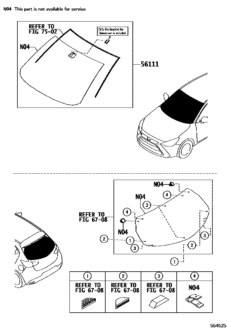 Toyota YARIS 前围板和挡风玻璃 EPC diagram — 554525