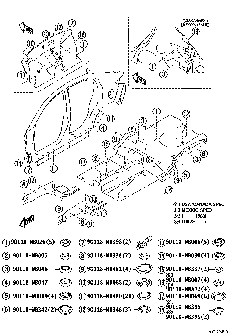 Toyota YARIS hole plug EPC diagram — 571136D