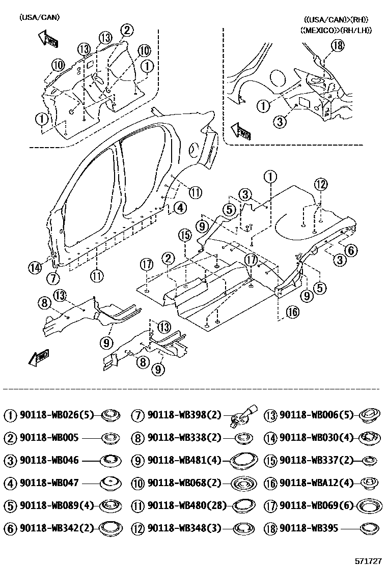 Toyota YARIS hole plug EPC diagram — 571727