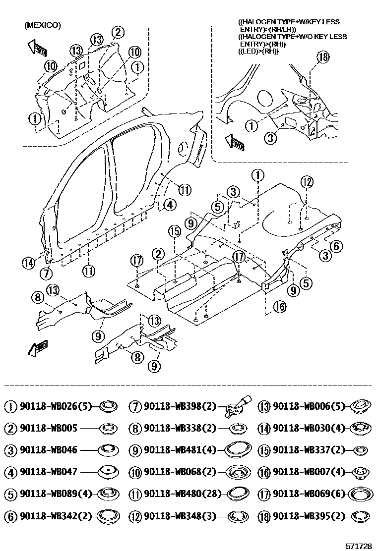 Toyota YARIS hole plug EPC diagram — 571728
