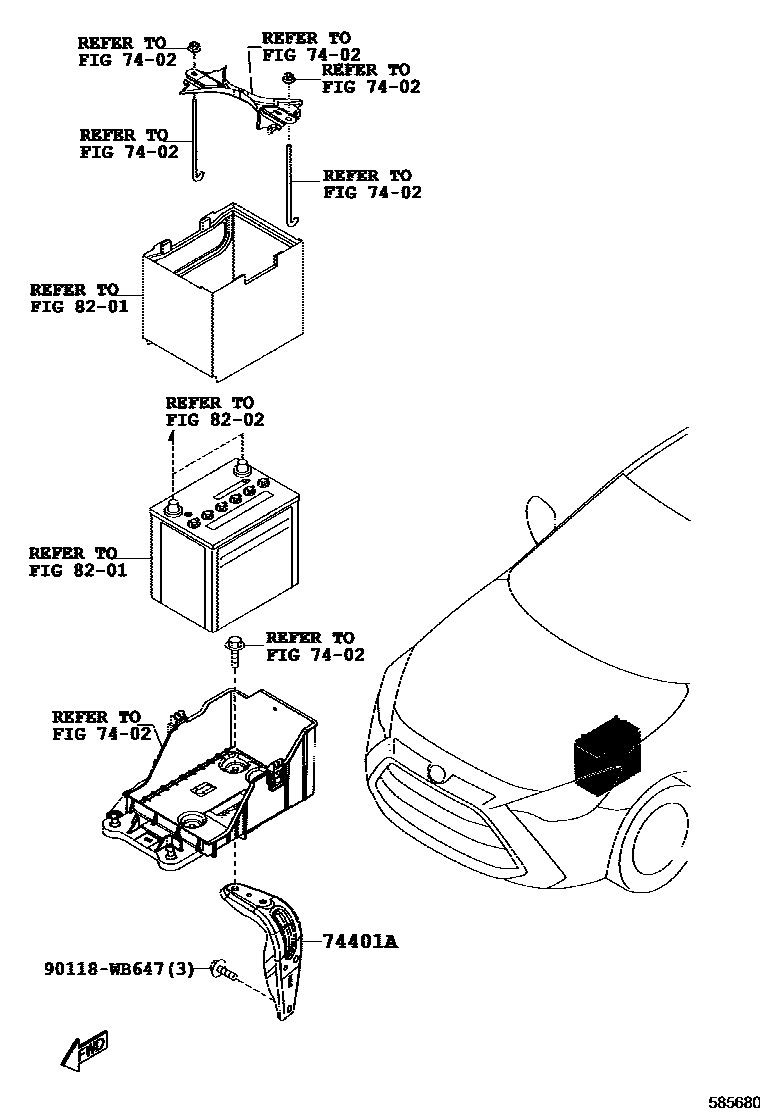 Toyota YARIS 浅盘形地板和车身下背板 EPC diagram — 585680